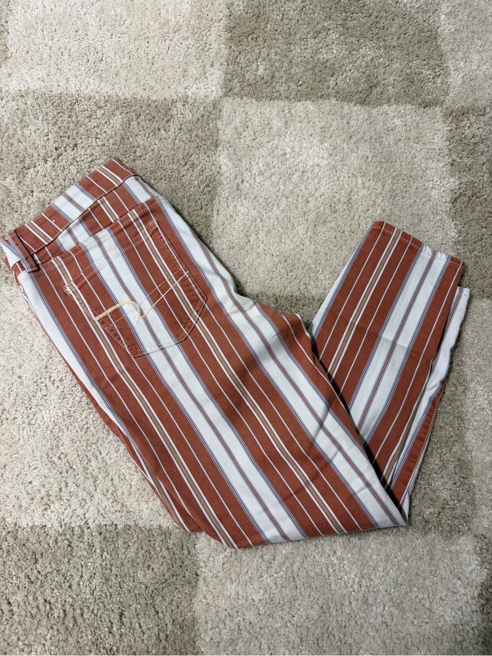 American Eagle Outfitters Rust and White Striped High Rise Jegging Crop -Size 14